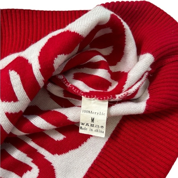 Reindeer Ugly Christmas Sweater HO HO HO Mixed Pattern Red Blue Size M - Picture 13 of 17